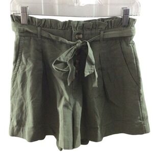 American Eagle‎ Outfitters Paperbag Waist Linen Blend Shorts Olive Green Size S